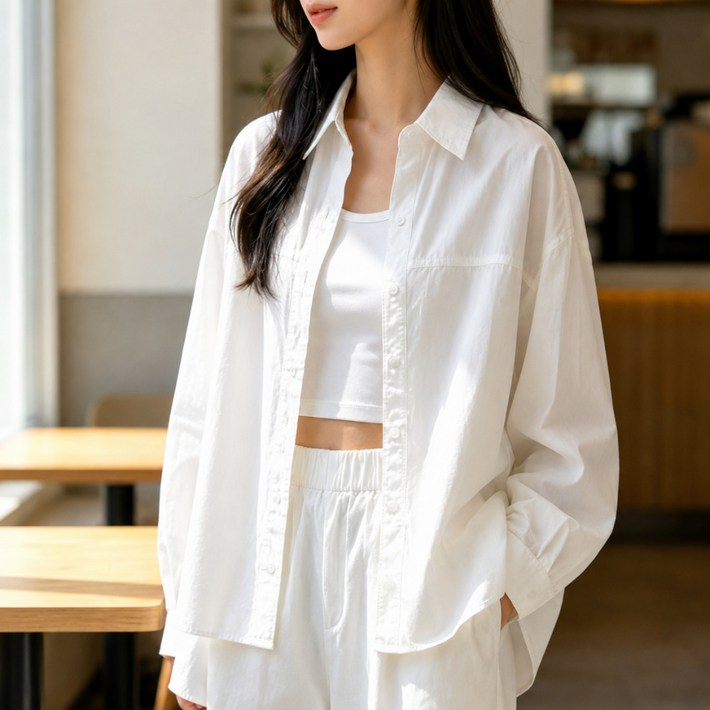 여성 햇빛차단 파스텔 데일리 코튼 셔츠