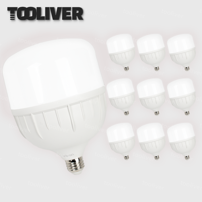 툴리버 T벌브 전구 LED 50와트 하얀빛 흰빛 50W E26, 10개, 주광색