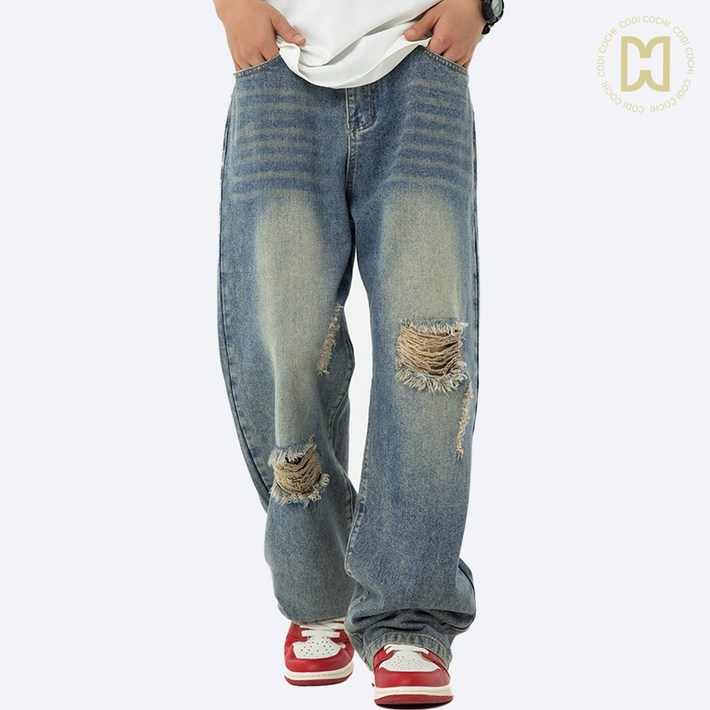 코디코치 구제 데님 청바지 세미 와이드 통 일자 롱 워싱 팬츠 코디코치 구제 데님 청바지 세미 와이드 통 일자 롱 워싱 팬츠
