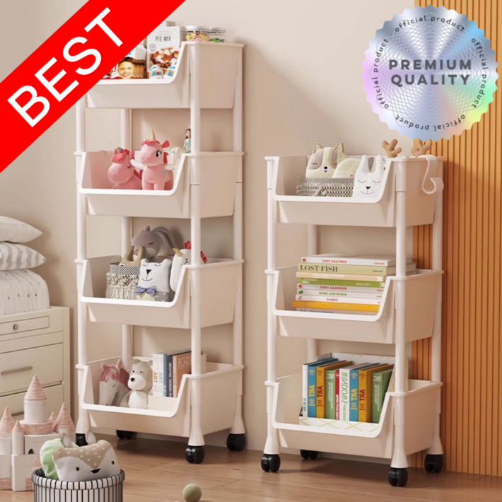 라이프앤컴 이동식 U자형 선반 다용도 정리함 트롤리, 4단, 화이트