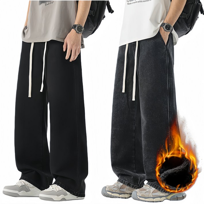 BDICOOL 남성용 11 세미 와이드 청바지 기모 루즈핏 데님팬츠 데일리 케주얼 BK110