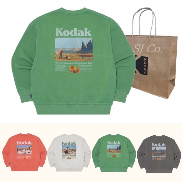 백화점판 코닥 맨투맨 긴팔 티셔츠 씨너리 그래픽  선물 쇼핑백