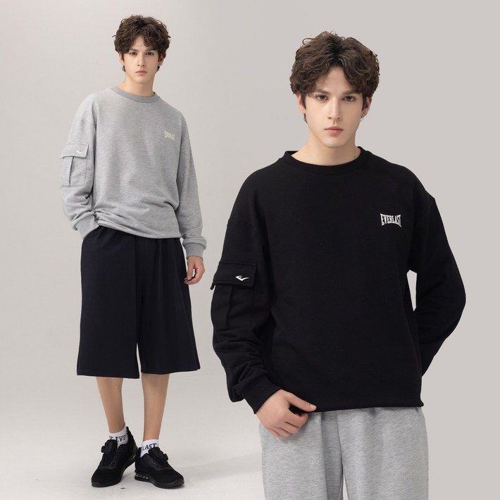 에버라스트 남자 캐주얼 트레이닝셋업 카고 맨투맨  버뮤다팬츠