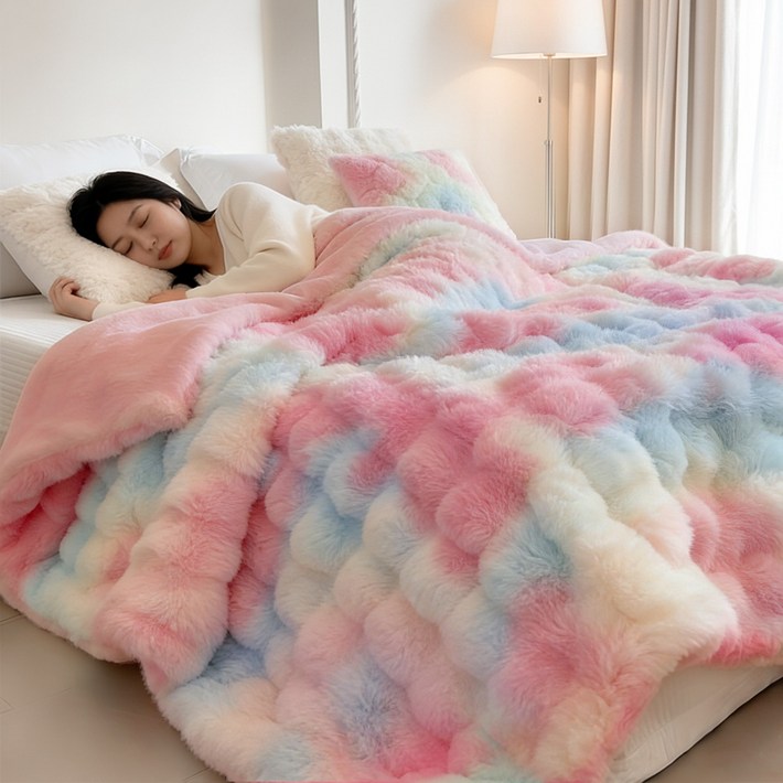 CIVILEE 두겹 두꺼운극세사담요 부드러운 인조 토끼털 보온 겨울 담요 항균 통기