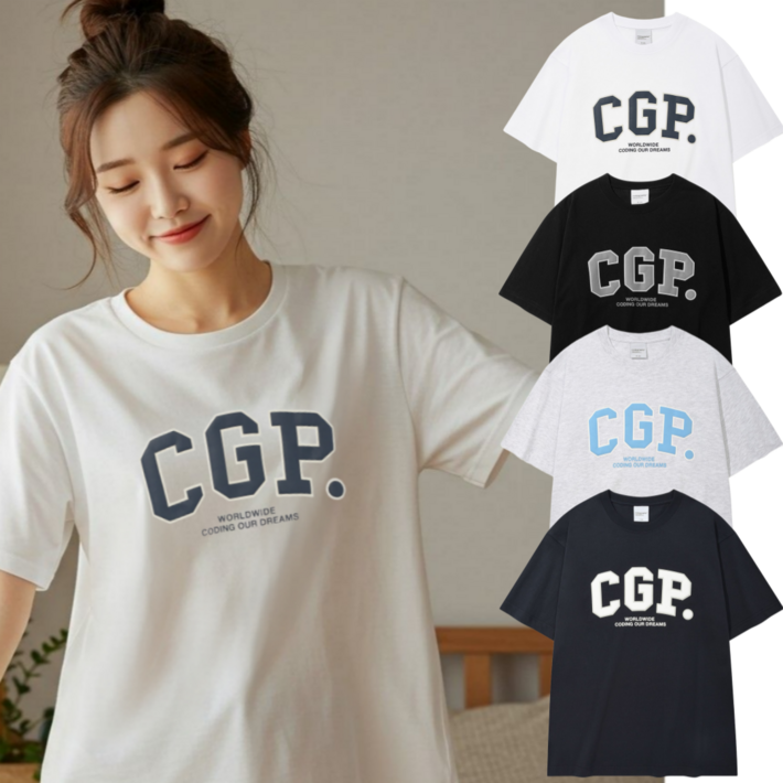 백화점판 코드그라피 CGP 아치 로고 반소매 티셔츠 남녀공용 데일리룩