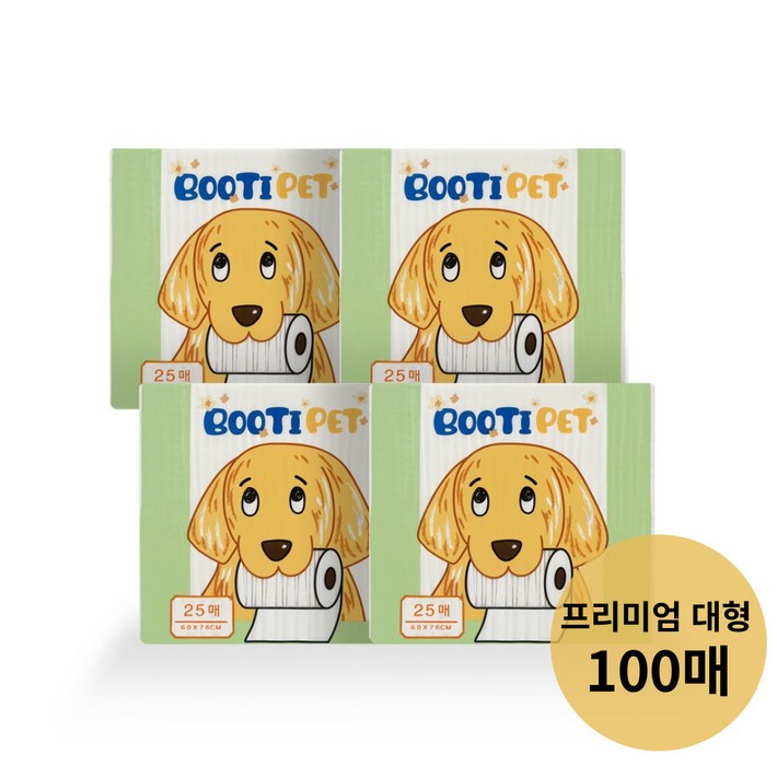 부티펫 강아지 배변패드 대형 70g,꽃무늬 프리미엄 큰패드 100매,SAP 7g, 4개, 25개입
