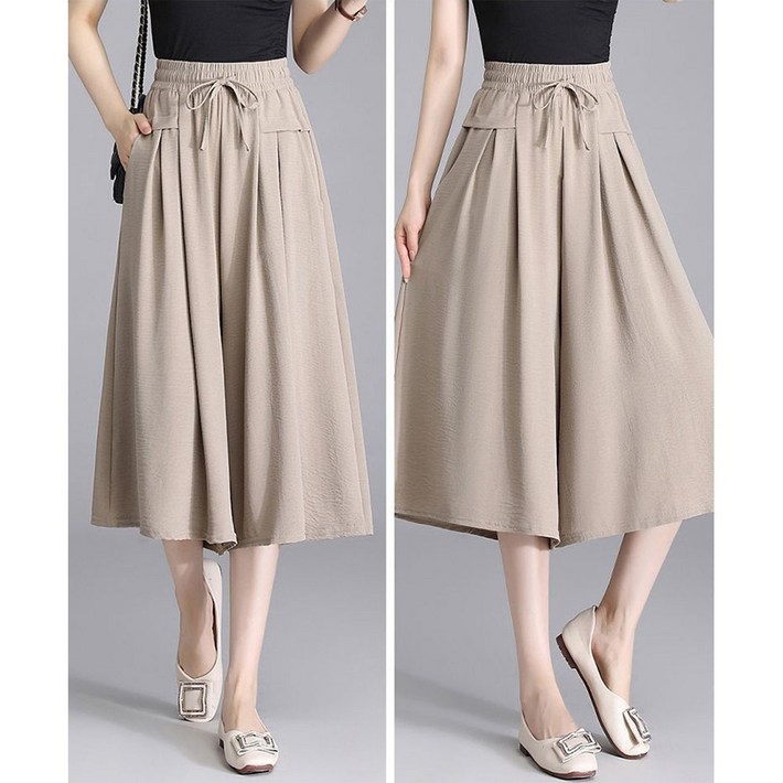 데일리쮸 여성 7부 밴딩 치마바지 와이드팬츠