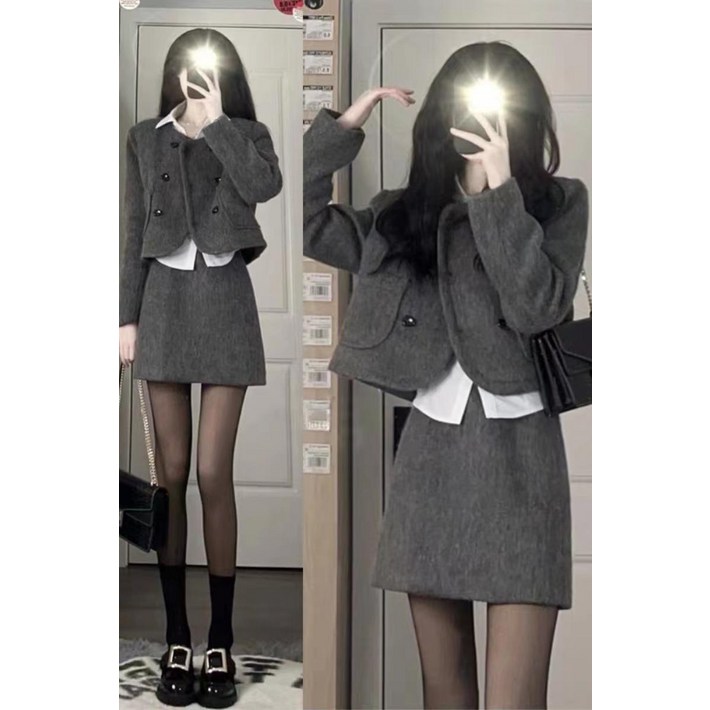 COSYEVNO 여성 세트 겨울 자켓스커트 기질 슬림핏 투피스 GT1413