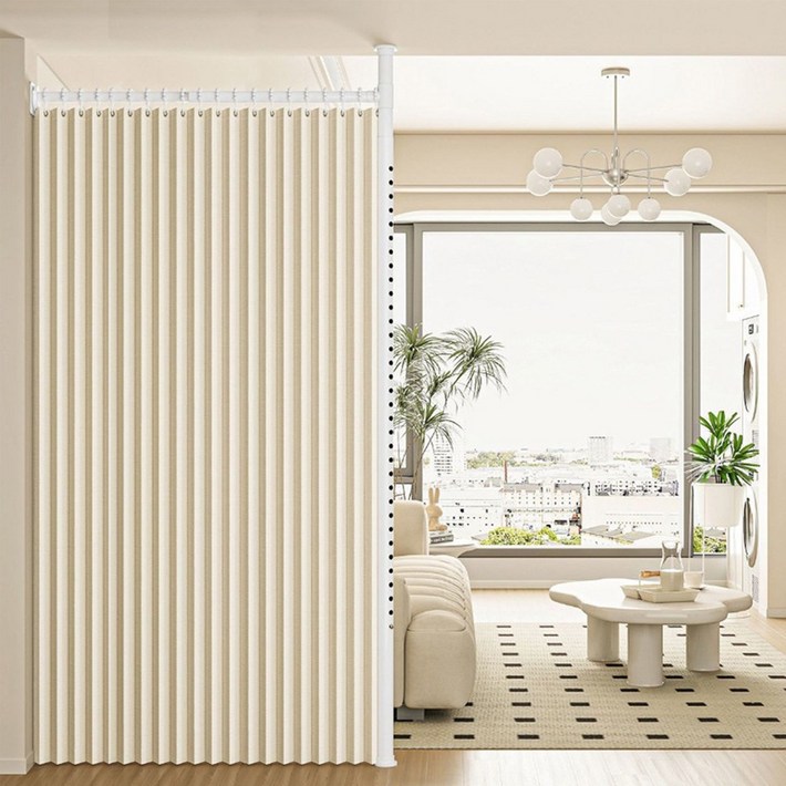 현데코 무타공 가림막 파티션 원룸 사무실 이동식 방수 공간 접이식 칸막이 공간분리, 아이보리