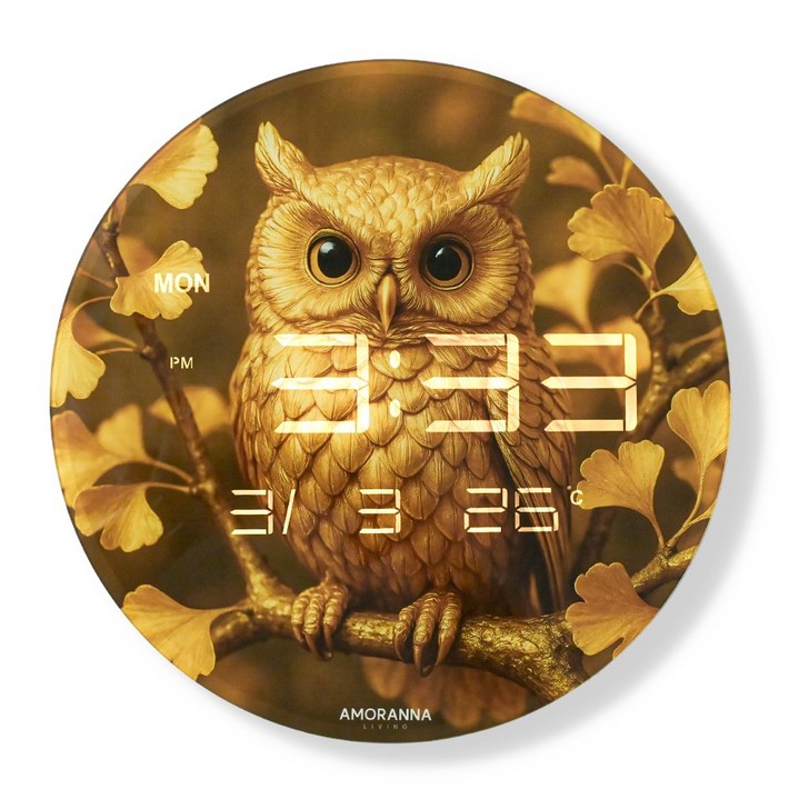 아모란나 무소음 디지털 벽시계 황금 부엉이 돈나무 해바라기 재물운 돈벼락 행운 인테리어 개업선물 LED 시계