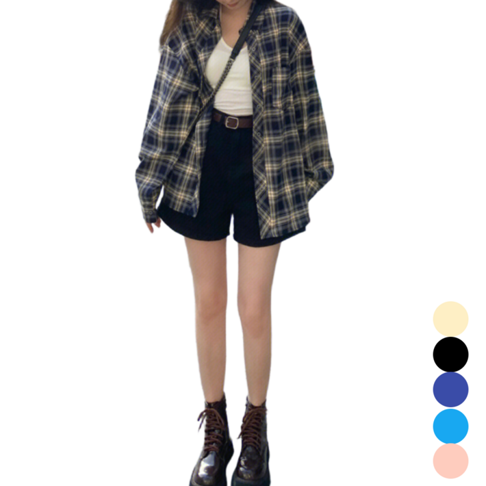 유파밍 봄, 가을 여성 오버사이즈 루즈핏 체크셔츠 11