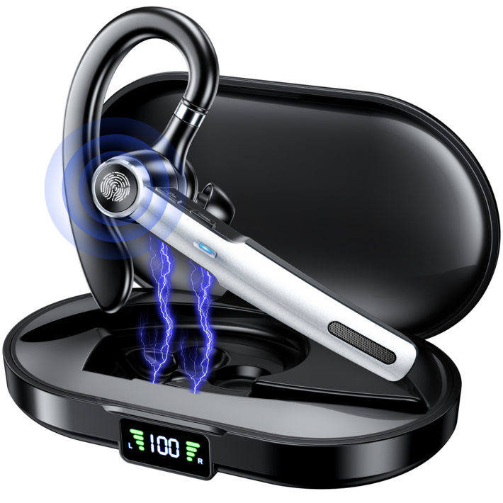 보보조조 무선 고음질 통화 노이즈캔슬링 AI ENC 귀걸이형 블루투스 이어폰, 은흑색, BOBOJOJOG11