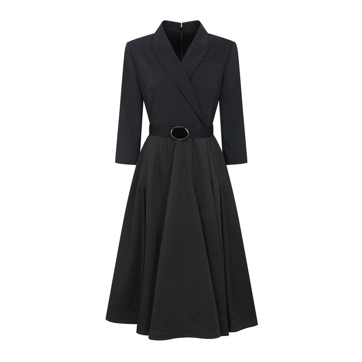 국내백화점 지고트 JR4A0OP429피크드 라펠 랩 플레어 원피스