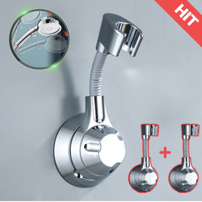 무타공 샤워기 거치대 자바라 거치대 각도조절 샤워기걸이, 실버