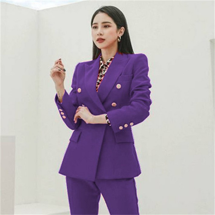 해피유통 여성 봄 가을 정장   외투 더블 브레스트 디자인 슬림 핏  직장인 스타일 LWJ