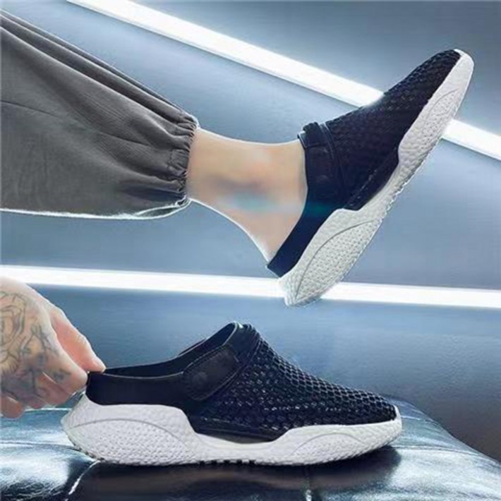 WEIHAN 남성 뮬 스니커즈 편안한 통기성 메쉬 운동화 초경량 슬립온 슬리퍼 비치 샌들