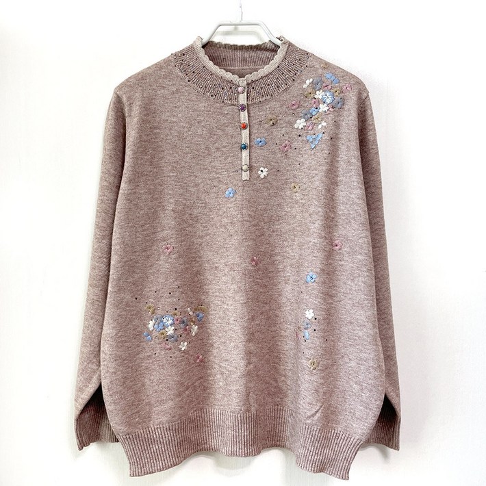 국민할매 엄마옷 자수 5색단추 스웨터 할머니 니트 티셔츠BSTR1 요양원옷 실내복 봄 가을 겨울옷