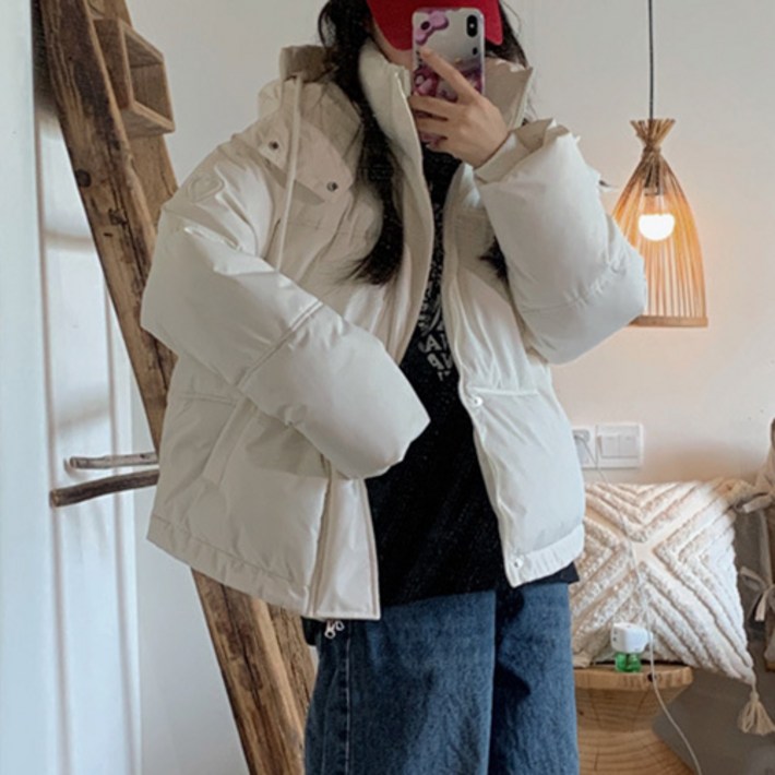 데일로엔 여성 귀여운 하트패치 숏 패딩