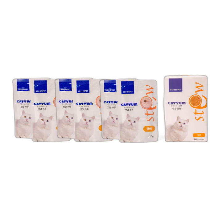 캣냠 고양이 습식 사료 간식 파우치 스튜 황태 70g, 6개, 70g, 6개