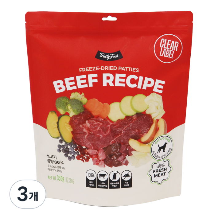 트러스티푸드 강아지 동결건조 사료 비프패티, 소, 350g, 3개