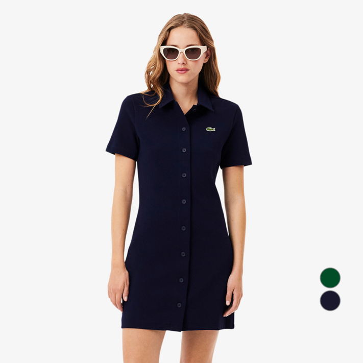 라코스테 여성용 이중지 피케 반팔 셔츠 드레스 EF692255G