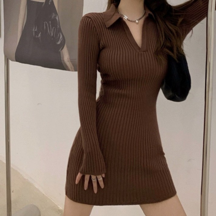 구디프 여성용 여신강림 브이넥 카라 H라인 골지 원피스 구디프 여성용 여신강림 브이넥 카라 H라인 골지 원피스