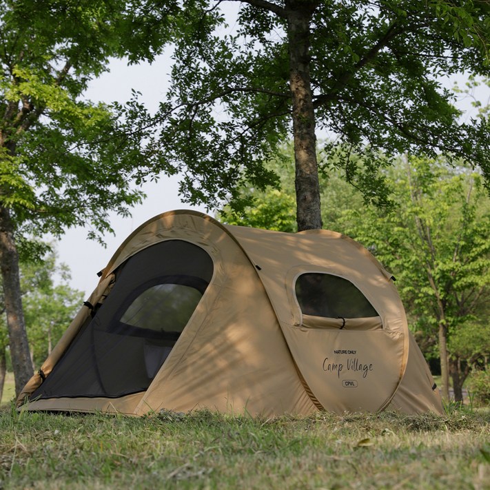 캠프빌리지 원터치 열차단 팝업텐트 M, 베이지, 2인용