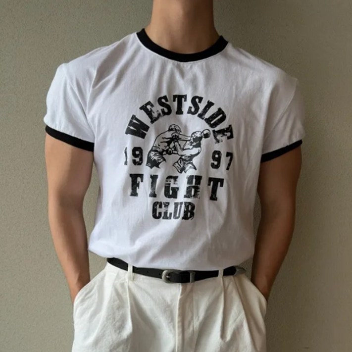 고즈웰컴퍼니 머슬핏 링거 반팔 티셔츠 국내 자체제작 어깨넓어보이는 20수