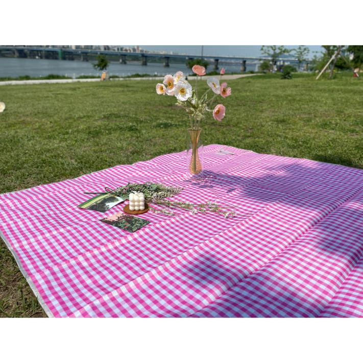 피크닉 돗자리 매트 방수 캠핑 대형 미니 야외 체크 휴대용, 핑크