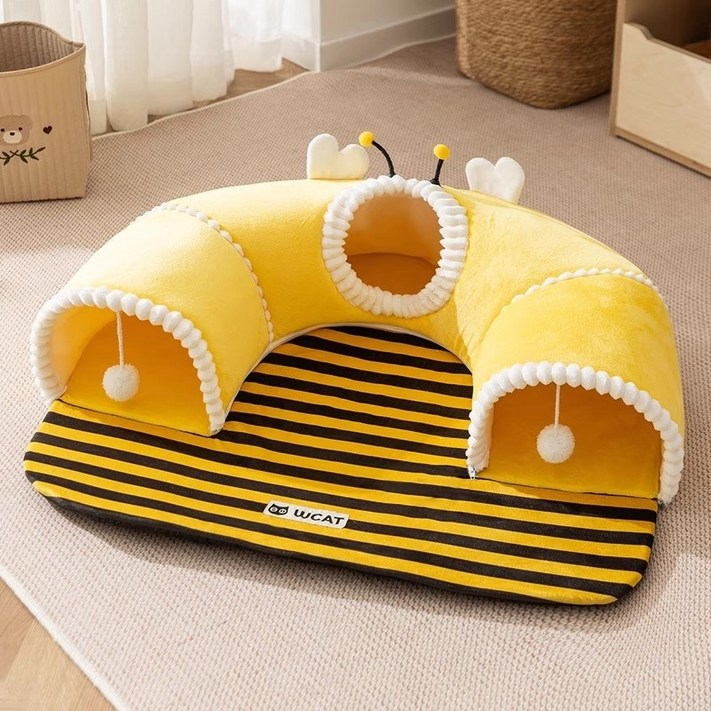 AROEREV 고양이 터널 숨숨집 분리 가능 놀이 수면 2in1