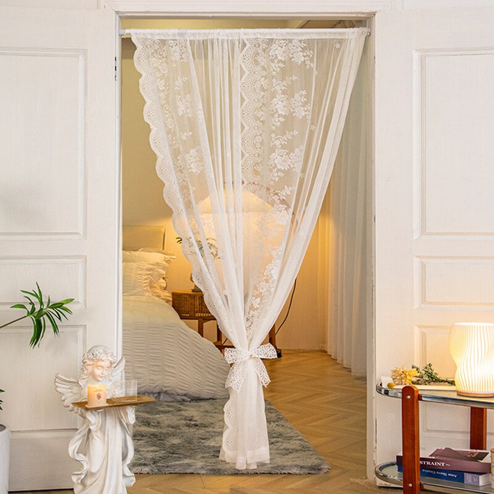 YYT 모던 심플 자수  레이스 커튼, 부드러운 레이스 문발 커튼