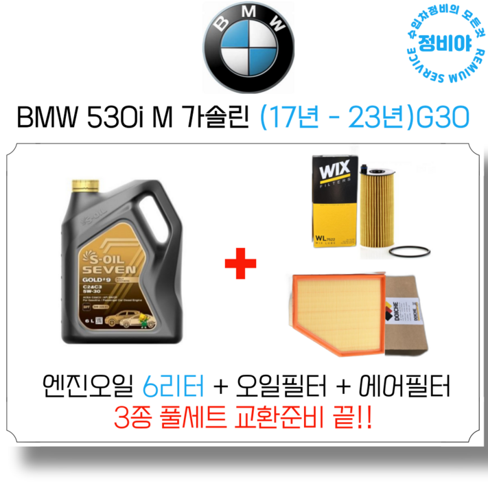BMW 530i 가솔린 엔진오일 세트 17년 23년 G30 럭셔리 M스포츠, 1개