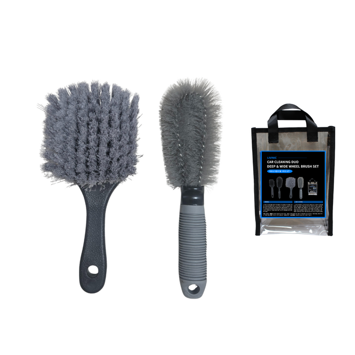 리비닉 자동차 휠 브러쉬  타이어 브러쉬 세트 매트 청소 보관백증정, 1세트, 그레이 대형 3P