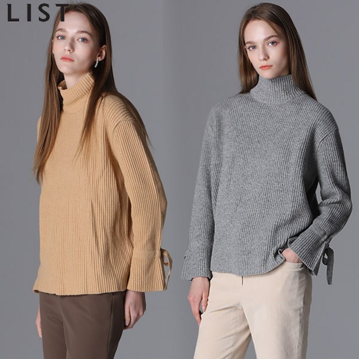 리스트 스텔라 리본 커프스 하이넥 울소재 풀오버 리스트 스텔라 리본 커프스 하이넥 울소재 풀오버