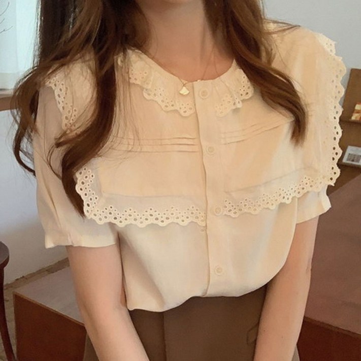 Ethel 여성용 여름셔츠  프릴 레이스 셔츠 블라우스