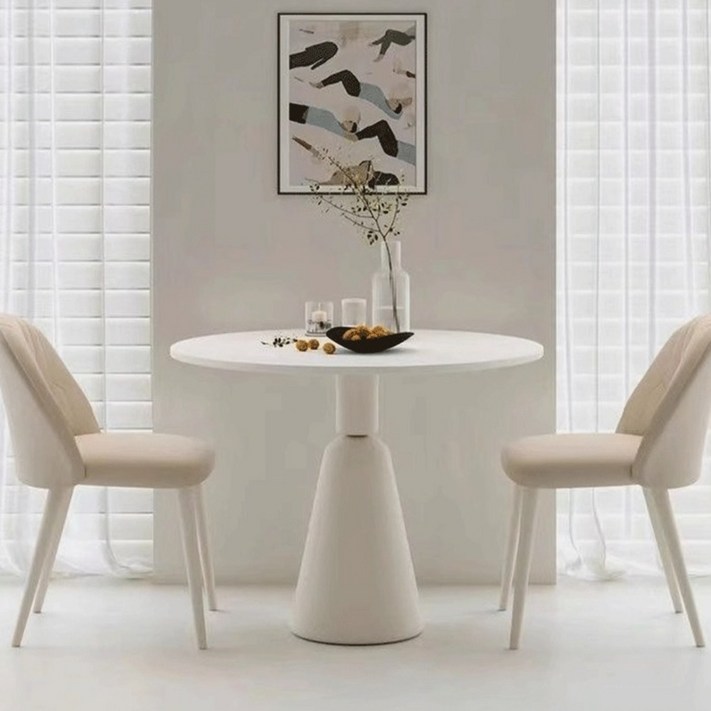엘로미 북유럽 식탁세트 세라믹 원형 2인 4인 테이블, 화이트 테이블 60cm, 일반의자 2