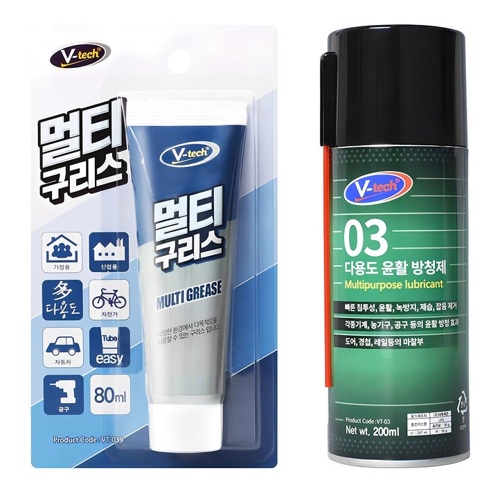 Vtech 녹슬고 뻑뻑한 곳 끼익 소리 제거 방청윤활제 200ml 멀티구리스 80ml 세트 Vtech 녹슬고 뻑뻑한 곳 끼익 소리 제거 방청윤활제 200ml 멀티구리스 80ml 세트