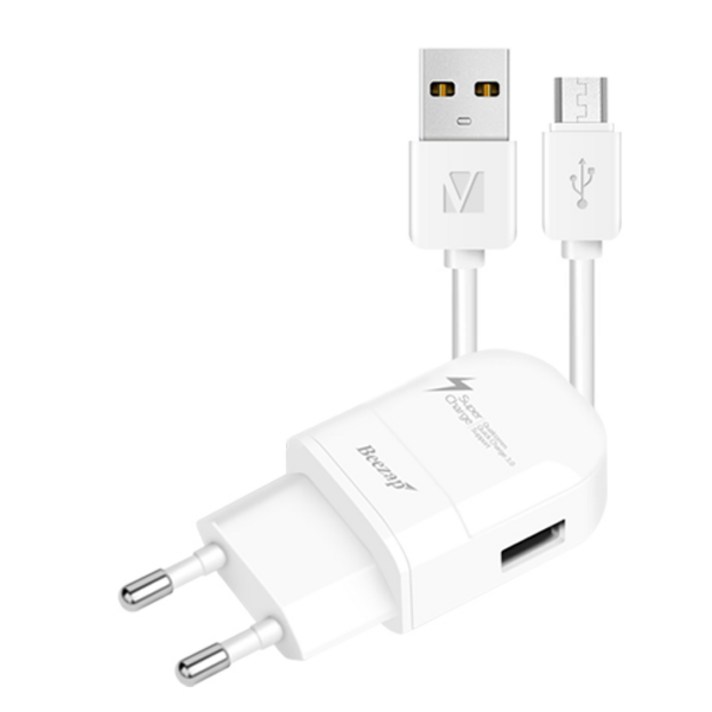 비잽 퀄컴 퀵차지 3.0 고속 충전기 + 버바팀 라운드 케이블 1.2m, BZQ30V (화이트), 1세트