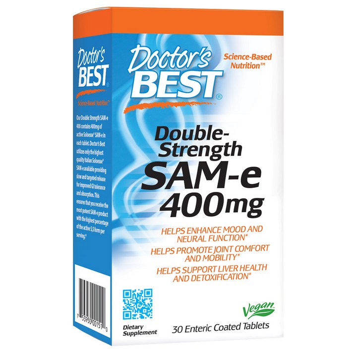 닥터스베스트 더블-스트랭스 SAM-e 400mg 타블렛 글루텐 프리 비건, 30개입, 1개