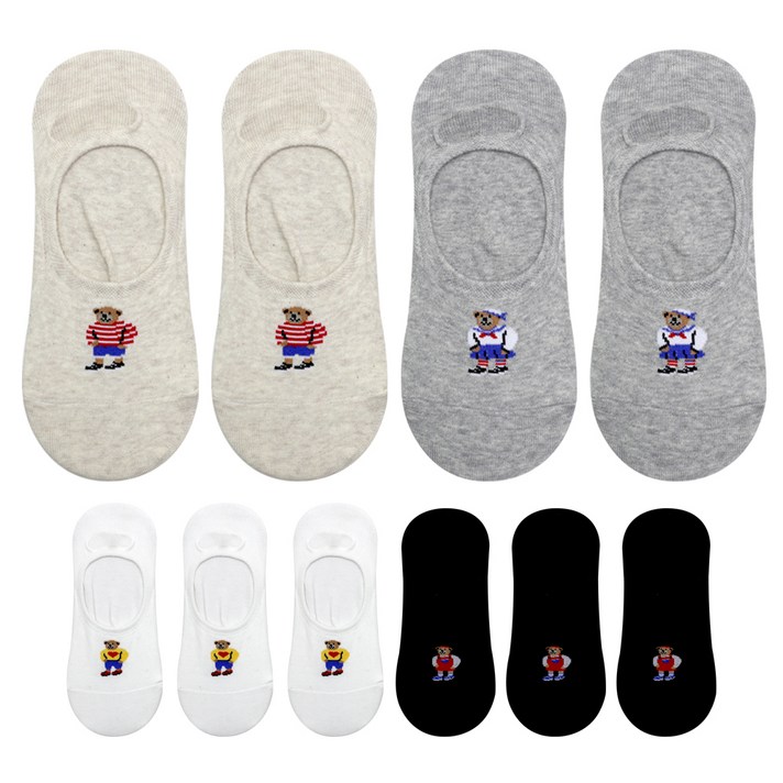 투투삭스 여성용 곰돌이 페이크삭스 아이보리 3켤레 + 블랙 3켤레 + 베이지 2켤레 + 그레이 2켤레