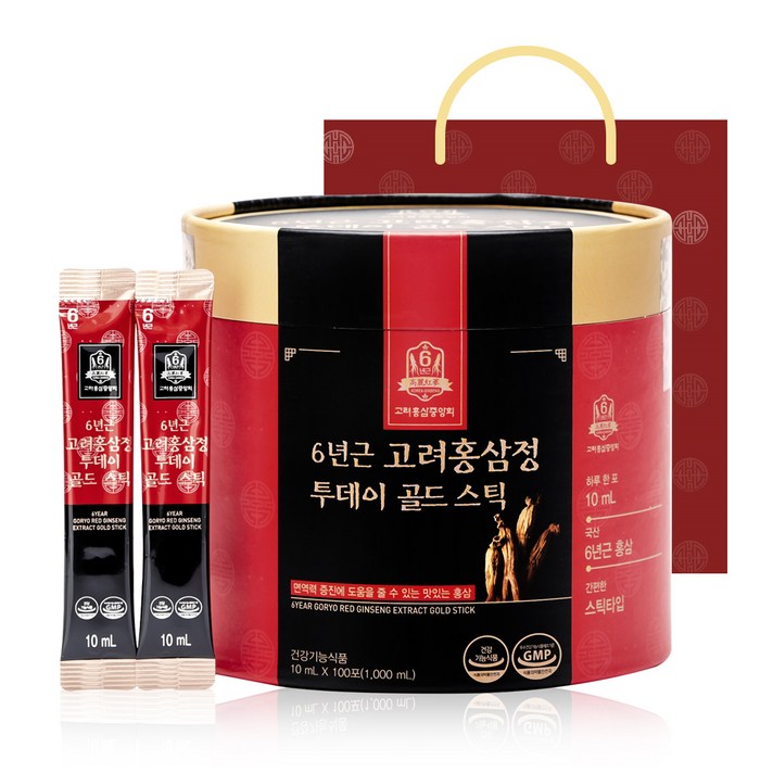 고려홍삼중앙회 6년근 고려홍삼정 투데이 골드 스틱 + 쇼핑백, 10ml, 100포