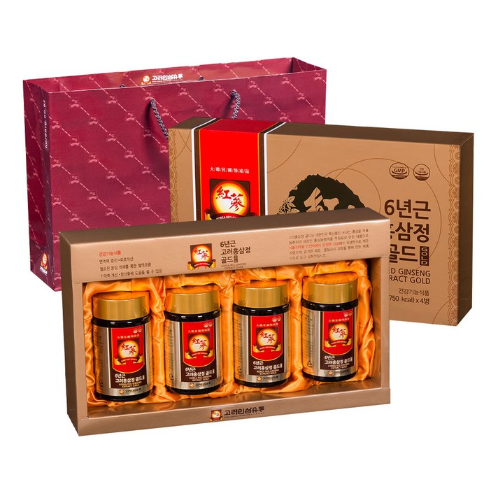 고려인삼유통 6년근 고려홍삼정 GOLD + 쇼핑백, 250g, 4개