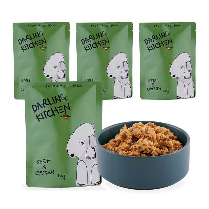 달링키친 강아지 자연화식 사료 4p, 소  닭, 100g, 1세트