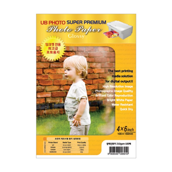 
                                                        UB포토 광택 잉크젯 포토용지 210g 4X6 100매, 100x150mm, 1개
                                                    