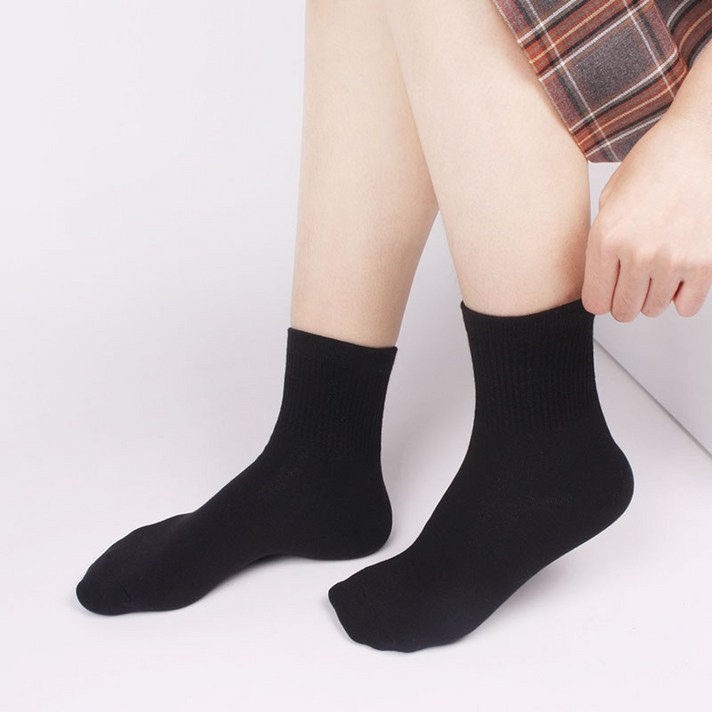 두발로 여성용 7cm 골지 밴딩 학생 중목 양말 8켤레