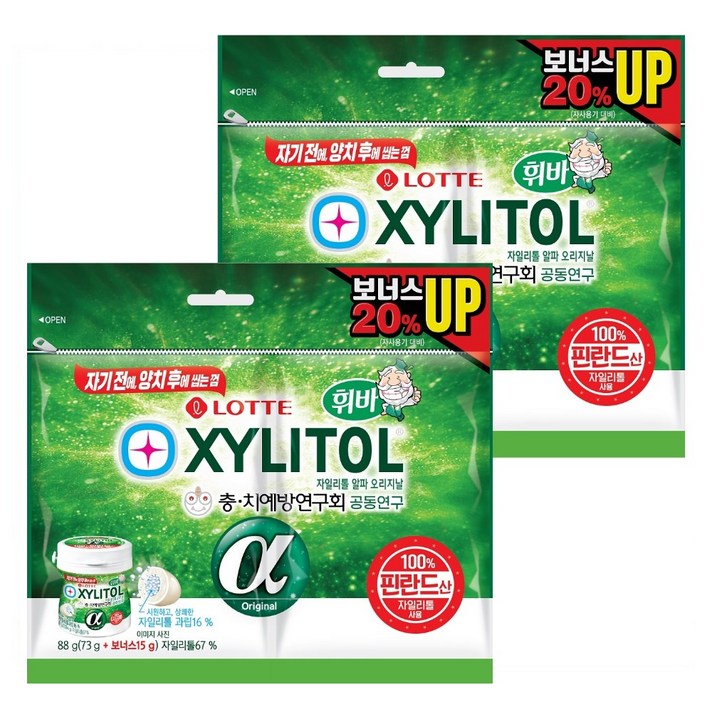롯데자일리톨 알파 오리지날 껌 리필, 88g, 2개