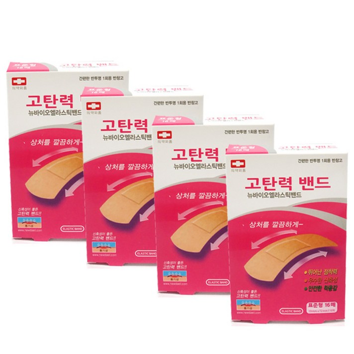 뉴바이오 엘라스틱 고탄력 밴드, 16매 x 4개, 표준 (19 x 72 mm)