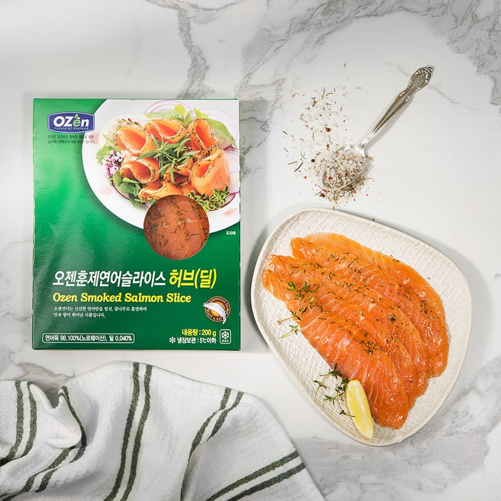 OZEN 프레시 훈제연어슬라이스 허브딜, 200g, 1개