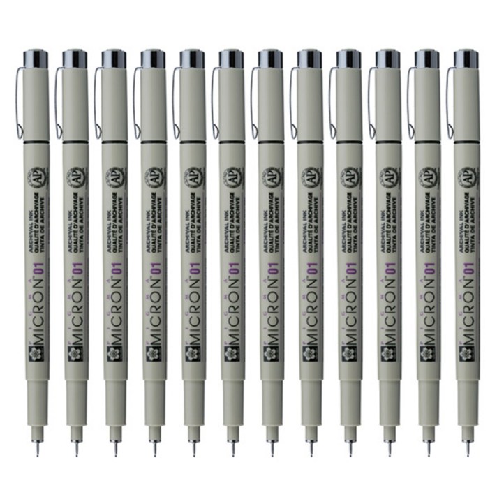SAKURA 피그마 마이크론 01 젤잉크펜 0.25mm, 블랙, 12개입