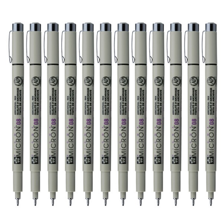 SAKURA 피그마 마이크론 08 젤잉크펜 0.5mm, 블랙, 12개입